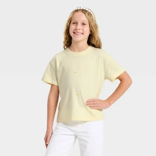 Girls' Short Sleeve Daisy T-Shirt - Cat & Jack&trade; Pale Yellow M