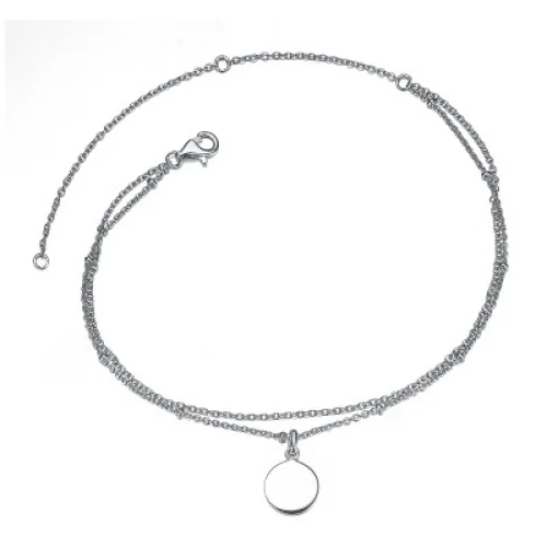 Guili Sterling Silver Adjustable Double-Layer Chain Anklet with Medallion Disc Charm, Designed for a Touch of Sophistication and Style