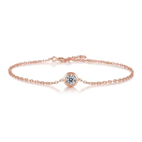 Guili 0.50ct Elegant Adjustable Bracelet with 18k Rose Gold Plating, Lab-Created Moissanite Solitaire Charm &ndash; Timeless & Stylish