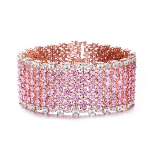 Guili Sterling Silver 18K Rose Plated Tennis Bracelet with Pink Cubic Zirconia, Stunning 8-Row Design for Luxurious and Feminine Elegance