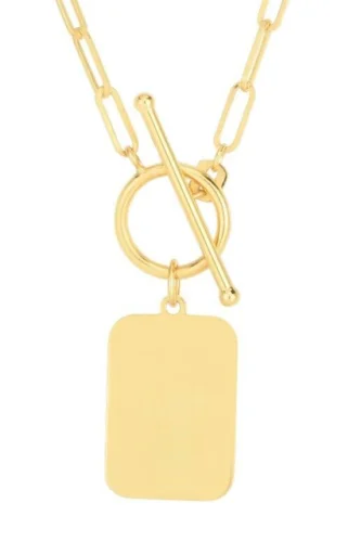 14k Yellow Gold 18" Dog Tag Toggle PAPERCLIP Link Chain Necklace 3.8 Grams 2.5MM