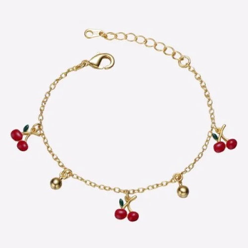 Guili Sweet 14K Gold Plated Kids Bracelet with Red Cherry Charms &ndash; A Fun and Playful Jewelry Piece for Little Ones