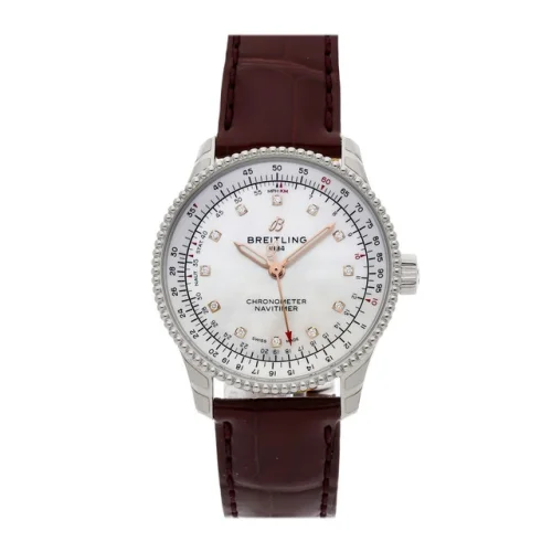 Breitling Navitimer Steel Auto MOP Diamond Dial Strap Watch 35mm A17395211A1P2