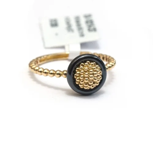 LAGOS New 18K Meridian Black Ceramic and 18K Yellow Gold Ring Size 7