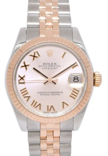 Rolex Datejust 18k Rose Gold/Steel Pink Roman Dial Ladies 31mm Watch 12'+ 178271