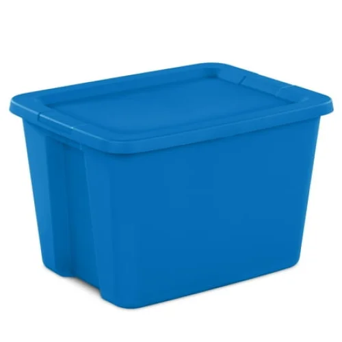 Sterilite 18 Gallon Tote, Plastic Storage Bin with Snap-on Lid, Bright Blue