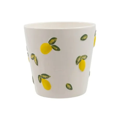 Mainstays 6.25" x 6.25" x 6" Round Cream and Yellow Ceramic Lemon Planter