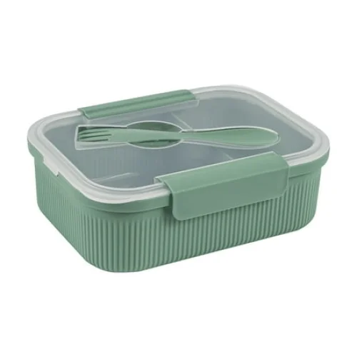 Mainstays Rectangle Food Storage Bento Container, Green, 42oz Capacity, Utensil, BPA Free, Dishwasher Safe