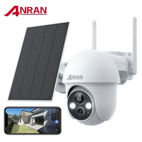 2K Solar Security Camera with Spotlight, ANRAN 360&deg; View Wireless Outdoor Camera, Waterproof PIR Detection, Rechargeable Battery Powered Home Surveillance Camera with Color Night Vision 2-Way Audio