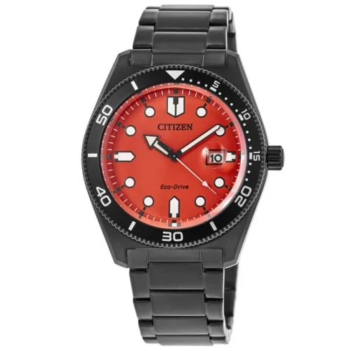 New Citizen Eco-Drive Orange Dial Black PVD Stainless Men's Watch AW1765-88X