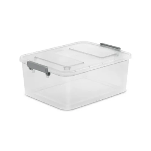Sterilite Modular 12.7 Quart Small Latching Storage Bin, Clear Plastic Storage Container with Write-on ID Latches, Gray