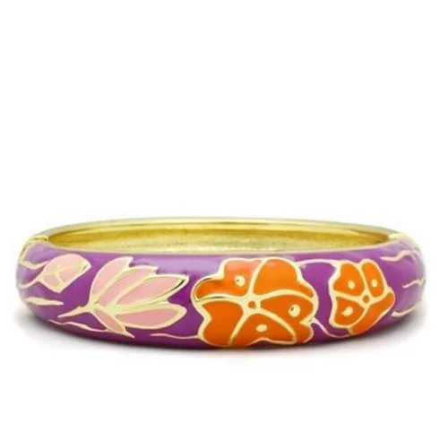 Alamode LO2133-7 Women Flash Gold White Metal Bangle with Epoxy in No Stone - 7 in.