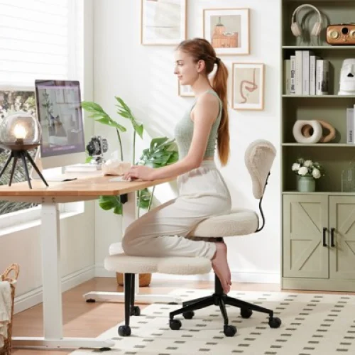 Pinmoco Ergonomic Criss Cross Office Chair, Height Adjustable Meditation Chair, 360&deg; Swivel, Lumbar Support, Task and Office Chair, ADHD Chair, Beige