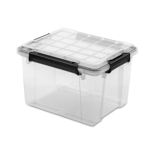Sterilite 34 Quart Small Gasket Box, Waterproof Clear Plastic Storage Bin with Lid and Durable Latches