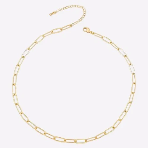 14K Gold Plated Cable Link Chain Necklace with Adjustable Extension for Effortless Style and Comfort