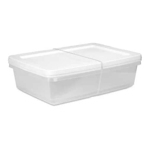 Set of (2) 28 Quart Sterilite Storage Bins with Snap-on Lids, Clear Plastic, White