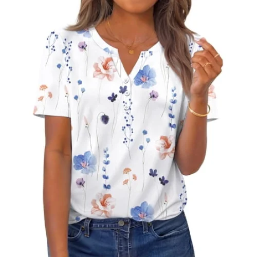 Fantaslook Womens Blouses Dressy Casual Tops Summer Short Sleeve V Neck Shirts Business Work Blouses