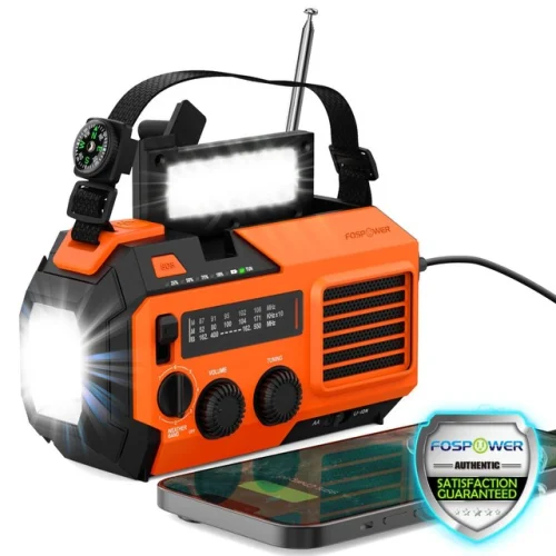 Hand Crank Emergency Solar 5200mAh Power Bank Charger IPX3 Weather Radio Light