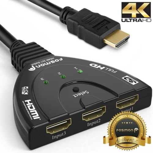 Fosmon 3x1 3 Port 4K UHD HD TV 3D Compact HDMI Switch Hub Splitter Adapter