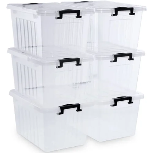 6-Pack 22 Qt Clear Plastic Storage Bins with Lid - Durable, Stackable Containers for Home and Office Use