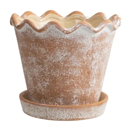My Texas House 8" Wave Terracotta Ceramic Planter Pot, Indoor & Outdoor Use