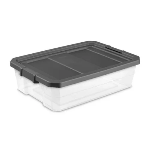 Sterilite 40 Quart Stackable Storage Bin with Latch Lid, Clear Plastic, Dark Gray - Underbed Container