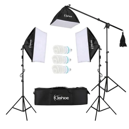 Photography Photo Studio 3 Softbox Boom Light Stand Lighting Kit Diffuser w/ Bag