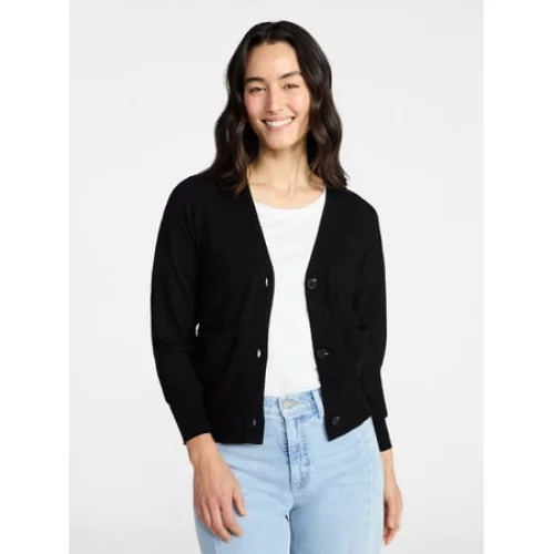 Time and Tru Women's V-Neck Cardigan Sweater, Lightweight, Sizes XS-XXXL