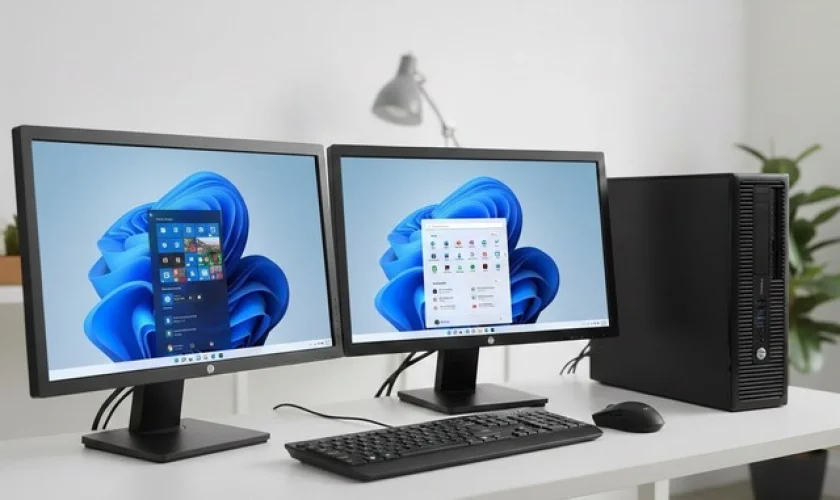 HP Desktop PC Computer Quad Core 16GB RAM DUAL 22" LCDs Wi-Fi BT Windows 11 SSD