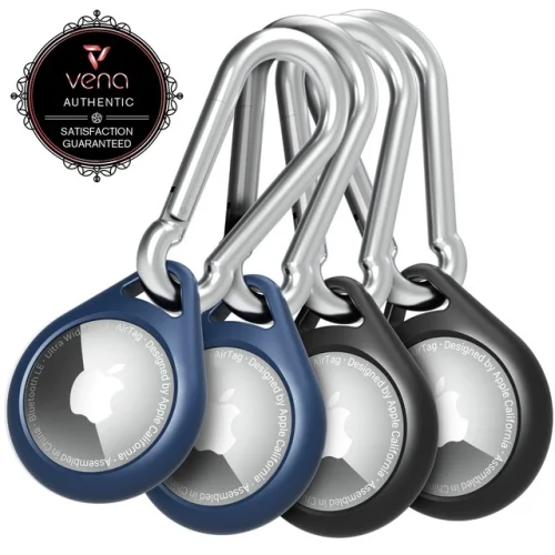 4 Pack Vena AirTag Holder, Silicone Keychain Case Cover for Apple AirTag