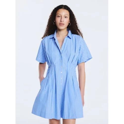 Free Assembly Women's Cotton Corset Mini Shirtdress with Short Sleeves, Sizes XS-XXL