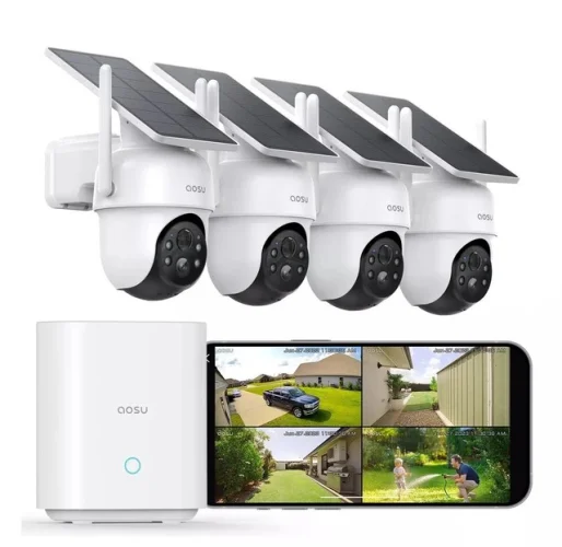 AOSU Solar Security Cameras Outdoor Wireless, 4 Cam-Kit, 2K Color Night Vision