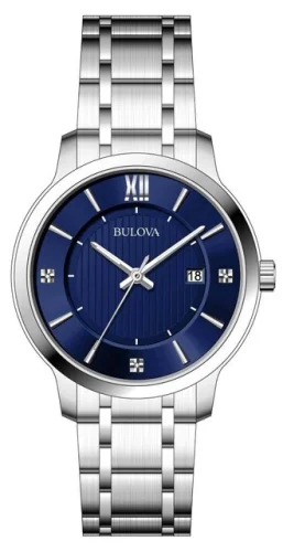 Bulova Men's Blue Quartz Watch Diamond Markers Date Window 40MM 96D152