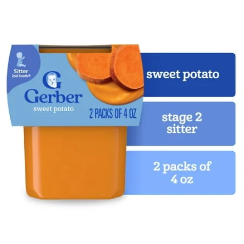 2PK Gerber Stage 2 Baby Food, Sweet Potato Puree Tubs, 8 oz Baby Puree for 6+ Month Babies