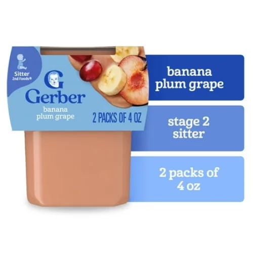 2PK Gerber Stage 2 Baby Food, Banana Plum Grape Puree Tubs, 8 oz Baby Puree for 6+ Months
