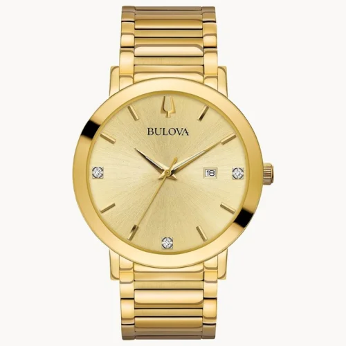 Bulova Men's Quartz Diamond Accents Gold Bracelet Watch 42mm 97D115