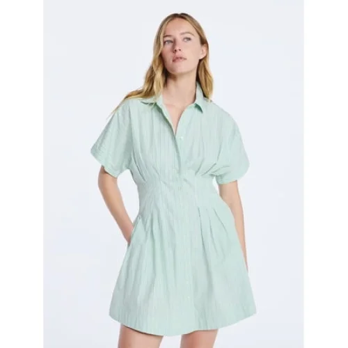 Free Assembly Women's Cotton Corset Mini Shirtdress with Short Sleeves, Sizes XS-XXL