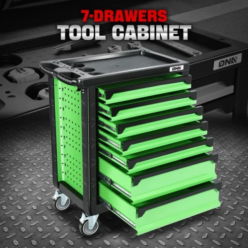 7-Drawer Lockable Rolling Tool Trolley Chest Storage Cabinet with Plastic Top - Green