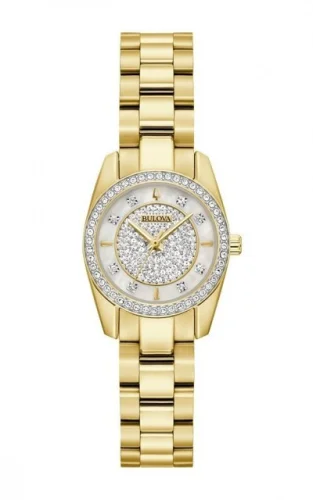 Bulova Women's Crystal Quartz Gemmed Gold Stainless Steel Watch 24 MM 98X137