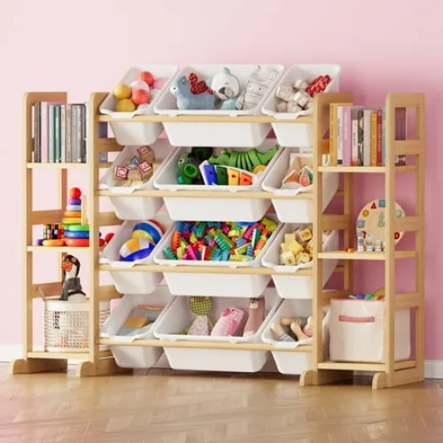 Tooloton Toy Storage Organizer with 6 Shelves and 12 Bins, White Bookcase for Kids Playroom