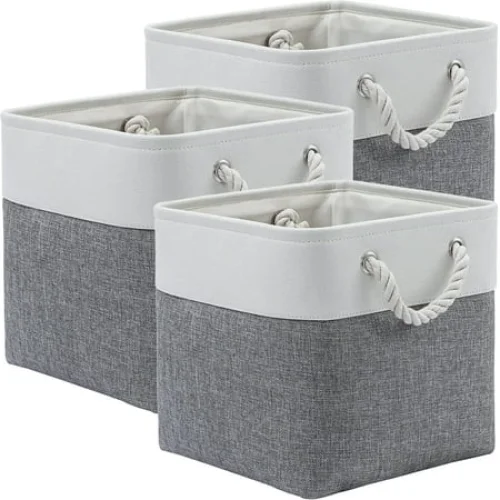 3 Pack 13" x 13" Extra Large Gray White Fabric Cube Storage Bins for Home, Office, or Business