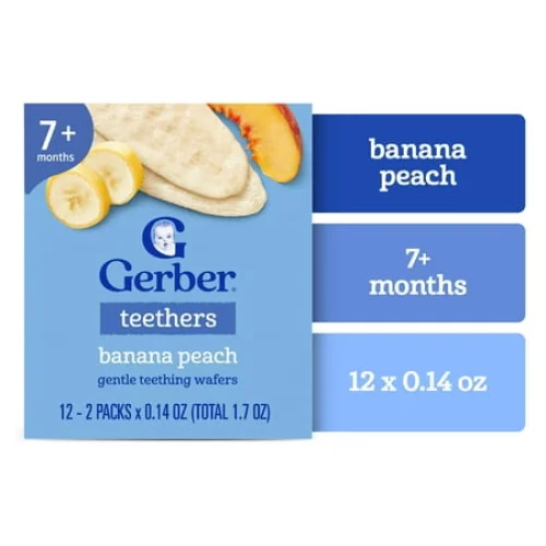 12 Pack Gerber Snacks for Baby Teethers, Banana Peach, 1.7 oz Box - Gentle Teething Wafers