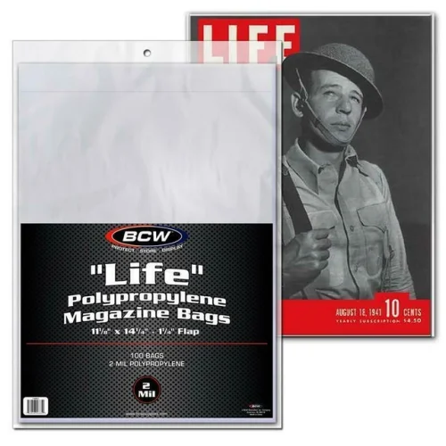 100 BCW LIFE MAGAZINE POLY BAGS 11 1/8 x 14 1/4 Acid Free - Protect Your Collectibles