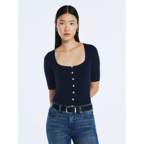 Scoop Women's Square Neckline Cardigan Sweater with Short Sleeves, Lightweight, Sizes XS-XXL