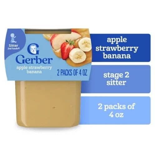 2PK Gerber Stage 2 Baby Food Apple Strawberry Banana Puree Tubs, 8 oz Each, for Babies 6 Months+