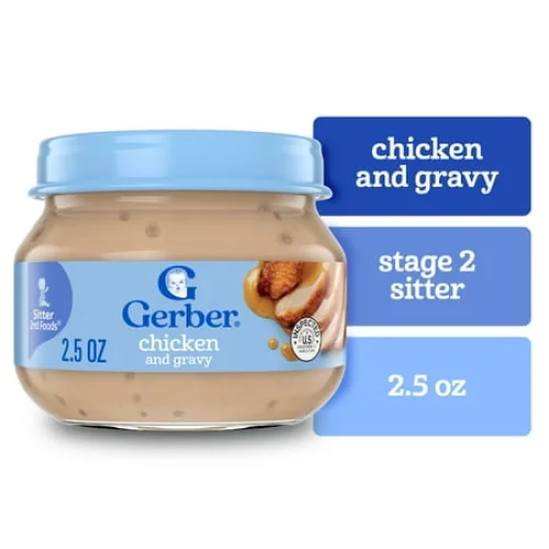 Gerber Stage 2, Chicken and Gravy Jar, Baby Food, Mealtime Poultry Puree 2.5 oz