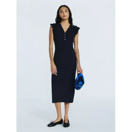 Free Assembly Women&rsquo;s Henley Midi Dress with Flutter Sleeves, Sizes XS-XXL