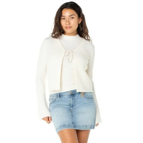 Celebrity Pink Women's 2 Piece Sweater Set Sleeveless Mockneck with Tie Front Cardigan, Sizes XS-XXXL