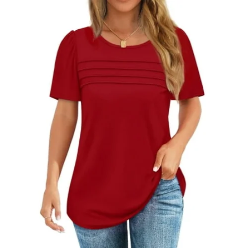 Fantaslook Women's Short Sleeve Pleated Tunic Tops Dressy Casual Summer Shirts
