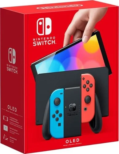 Geek Squad Certified Refurbished Nintendo Switch OLED Model with Neon Red & Blue Joy-Con